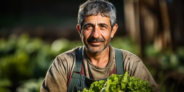 Un fermier travaille dans les lits de sa ferme AI générative