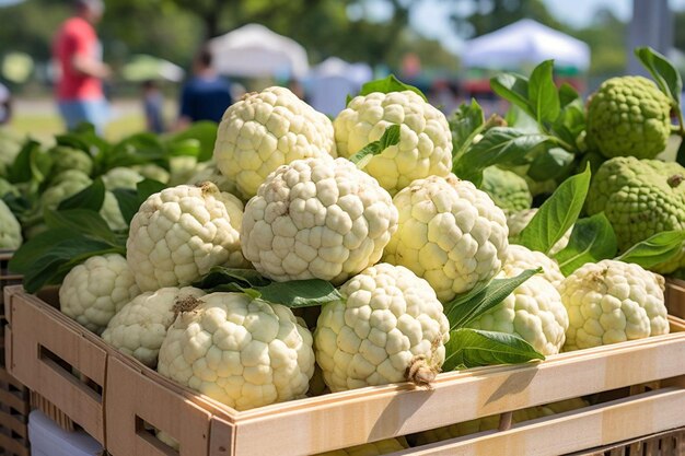 Des fermiers au marché sur le thème de la crème à la crème aux pommes.