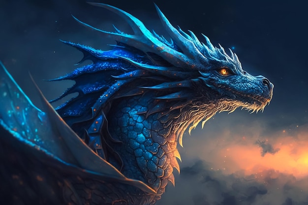 Le féroce dragon bleu foncé de la légende