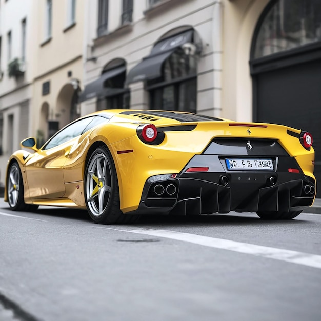 Photo une ferrari jaune en ville