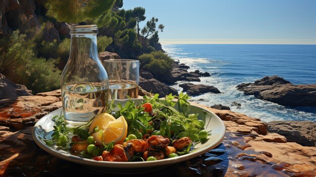 Photo un festin méditerranéen au bord de la mer