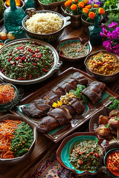 Photo un festin traditionnel somptueux préparé pour nowruz