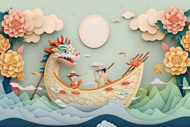 Festival des bateaux-dragons 5 mai calendrier chinois Illustration de l'IA générative