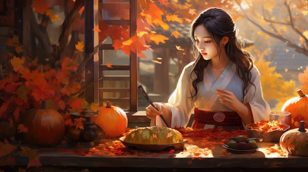 Festival De Chuseok Fille Coréenne Illustration