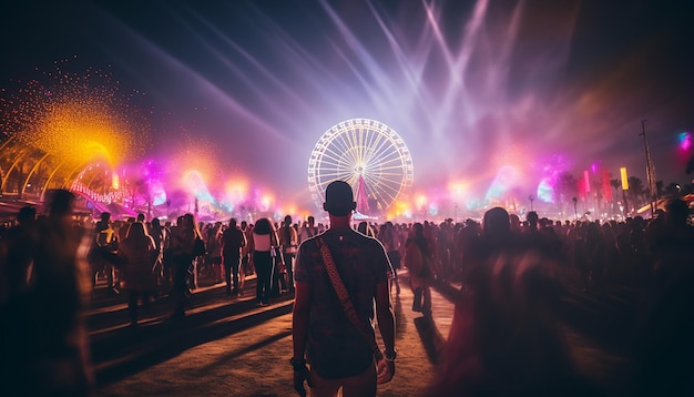 Festival de coachella futuriste dans le concept créatif cyberpunk de 2100