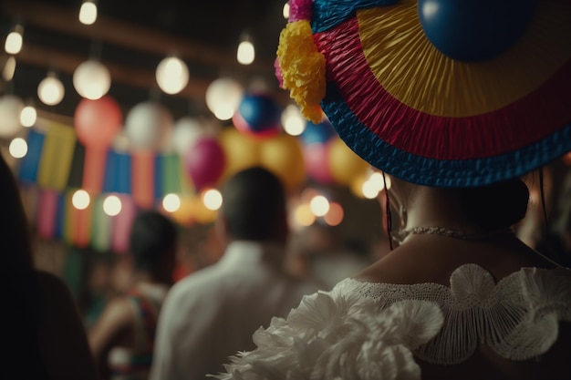 Festival colombien masques authentiques tenues locales grosses bottes couleurs vives visages barrés carnaval IA générative