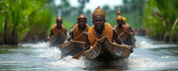 Photo festival culturel d'asmat en papouasie des courses de canoë