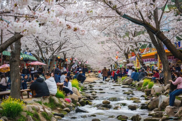 Photo festival de la fleur de cerise au ruisseau yeojwacheon jinhae festival de gunhangje jinhae corée du sud