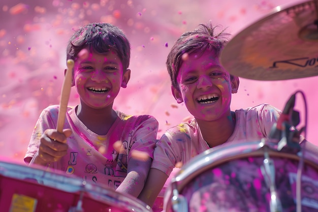 Festival Holi Un groupe de personnes qui s'amusent pendant le festival des couleurs Holi