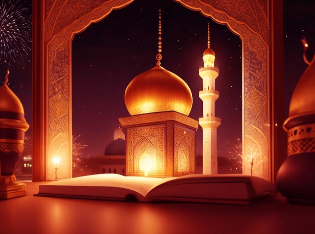 Festival islamique ramadan kareem Eid Mubarak lampe élégante royale avec porte sainte de la mosquée