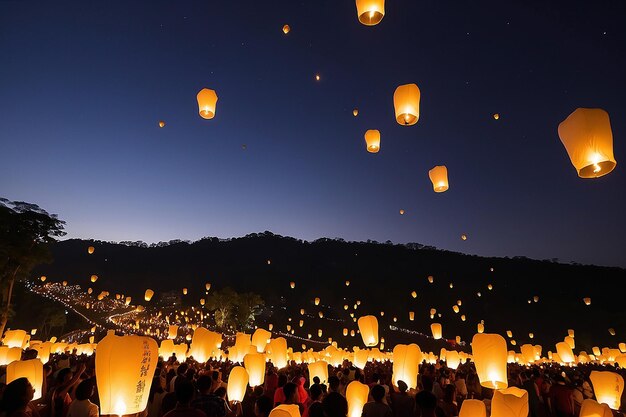 Photo festival des lanternes du ciel à chiang mai, en thaïlande