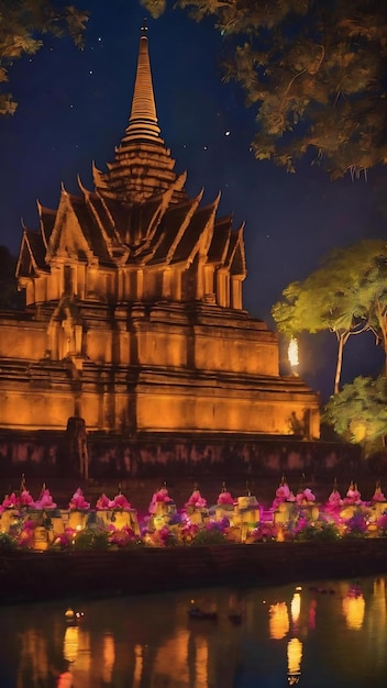 Le festival de Loy kratong dans le parc historique de sukhothai