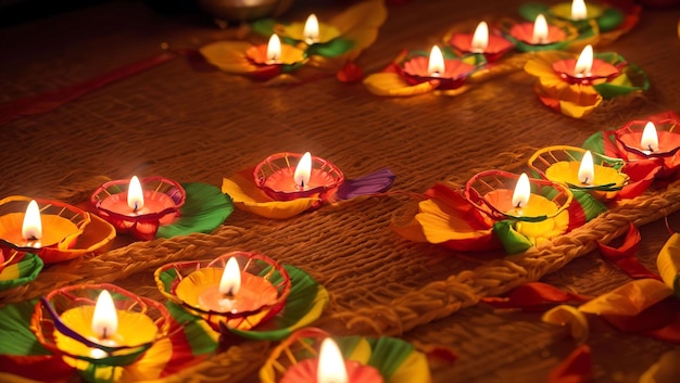 Le festival des lumières Diwali magnifiquement éclairé lanternes et diyas