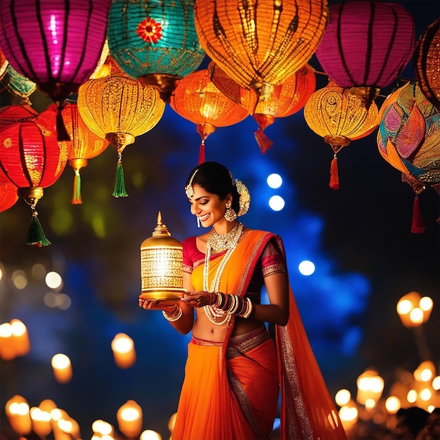 Photo le festival des lumières de l'inde plonge dans les célébrations vibrantes et la magie générée par ai