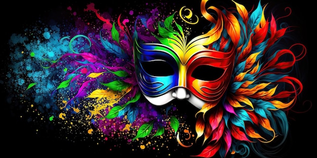 Festival de masques de carnaval multicolores lumineux et fond de divertissement AI générative