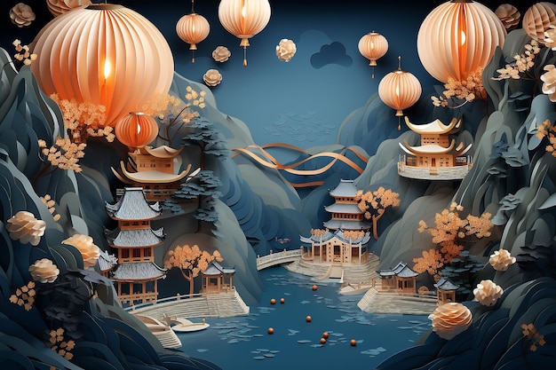 Festival de la mi-automne avec grand fond chinois