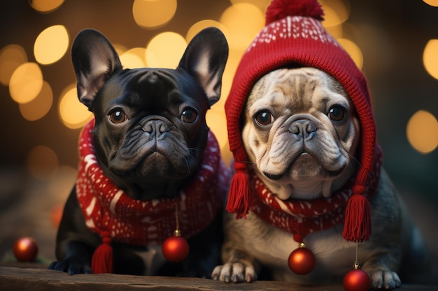 Festival de Noël chat et chien IA générative