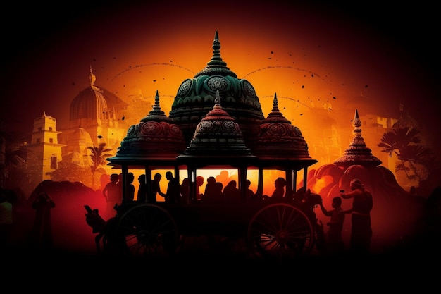 Festival Rathayatra de Lord Jagannatha Balabhadra et Subhadra pendant le Rathayatra annuel à Odisha en arrière-plan Happy Hindu India