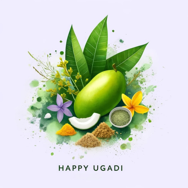 Le festival d'Ugadi est un délice traditionnel Pachadi Ingrédients Illustration Nouvel an indien