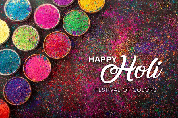 Photo festival de voeux holi coloré de couleurs typographie holi hai hindi