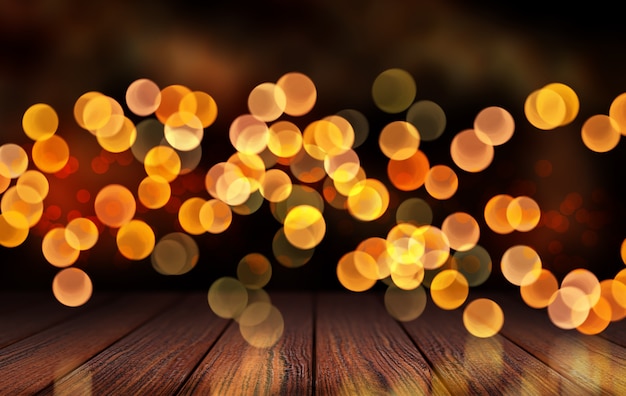 Festive avec des lumières de bokeh et une table en bois