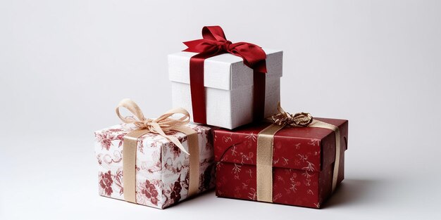 Festive présente des coffrets cadeaux de Noël sur blanc