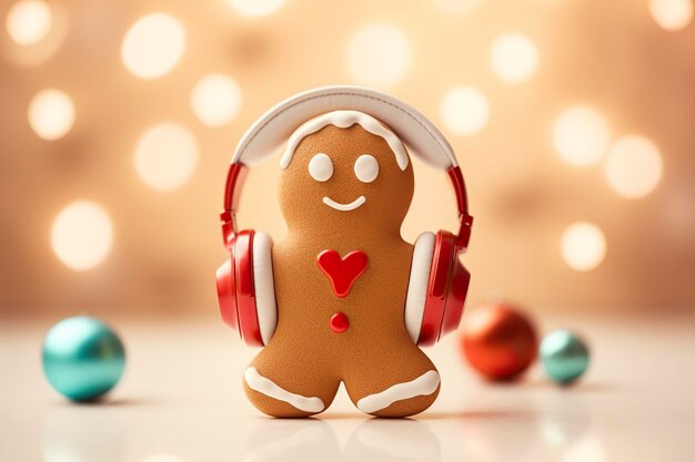 Festivités joyeuses avec un biscuit drôle de bonhomme en pain d'épice sur un fond de joyeux Noël généré par l'IA