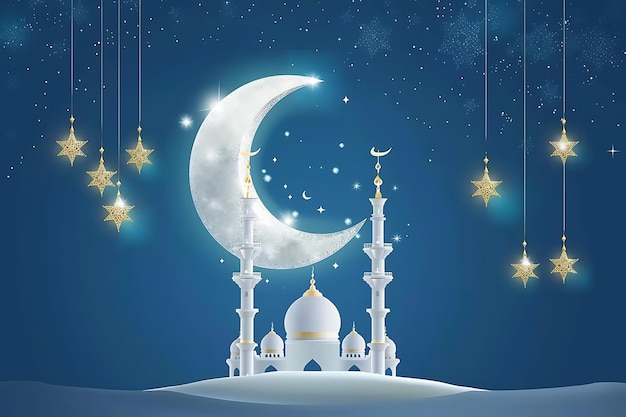 La fête de l'Aïd Mubarak est saluée par la mosquée de la lune d'or et les lanternes.