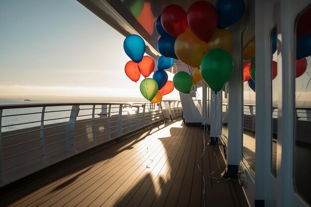 Fête d'anniversaire avec des ballons sur le pont du paquebot de croisière