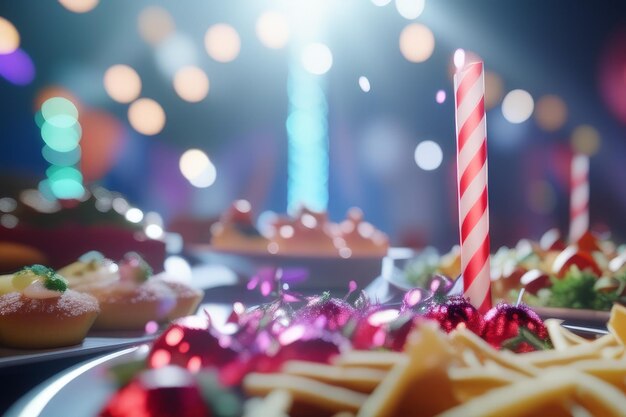 Photo une fête d'anniversaire colorée avec des bougies.