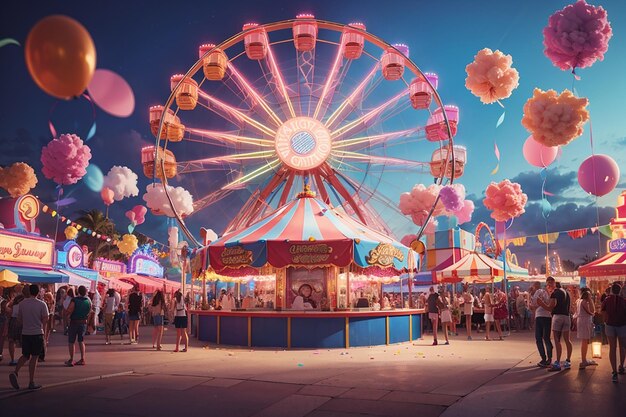 Une fête d'anniversaire dans un carnaval avec une grande roue