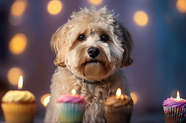 Fête d'anniversaire du chien Vacances avec un animal de compagnie Carte postale Espace pour l'image de texte générée par l'IA