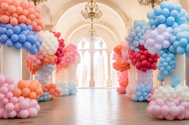 Fête d'anniversaire esthétique avec des ballons événement joyeux génératif Ai
