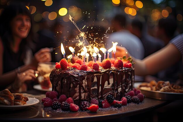 Fête d'anniversaire avec gâteau et chocolat source générative IA