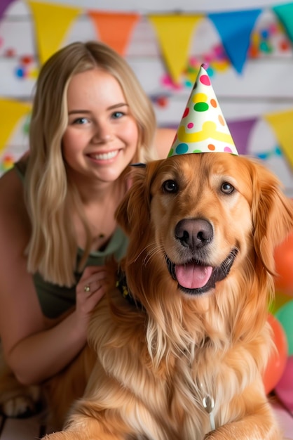 Une fête d'anniversaire joyeuse avec un chien de compagnie