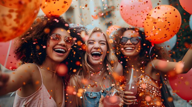 Photo la fête d'anniversaire joyeuse est ornée de décorations roses et dorées