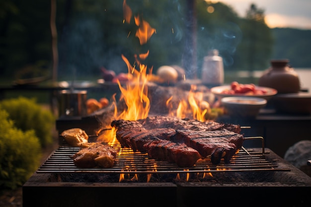 Photo une fête au barbecue dans un cadre d'été