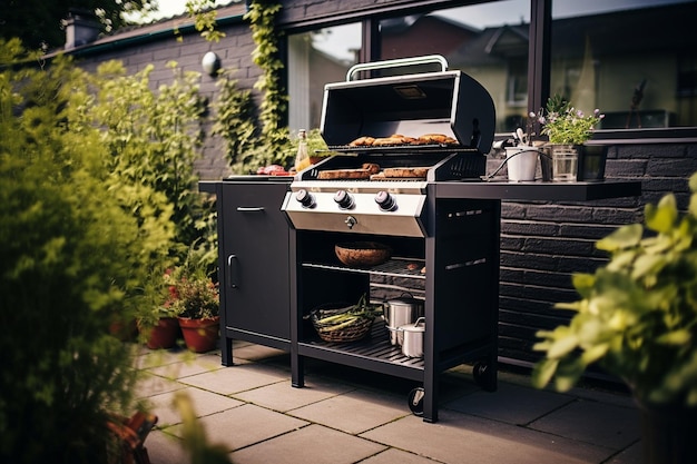 Fête de BBQ dans l'arrière-cour avec gril de cuisine