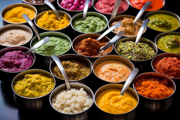 Photo une fête de chaat colorée, une explosion de saveurs indiennes, de la nourriture de rue indienne, de la photographie d'images de chaat.