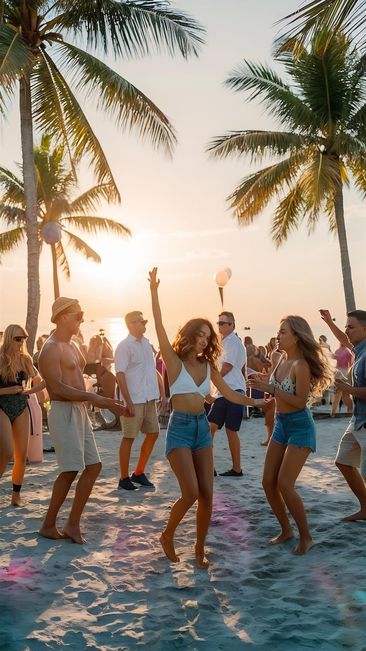 Photo une fête en club de plage avec des gens qui dansent et apprécient la musique sous le soleil chaud