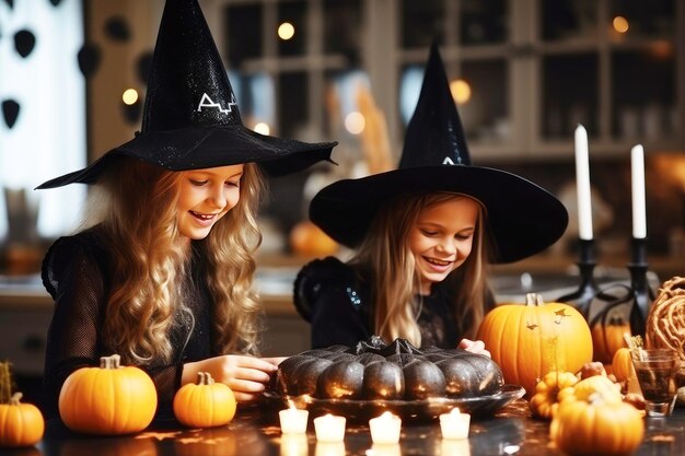 Fête costumée d'halloween pour enfants mignonnes petites sorcières