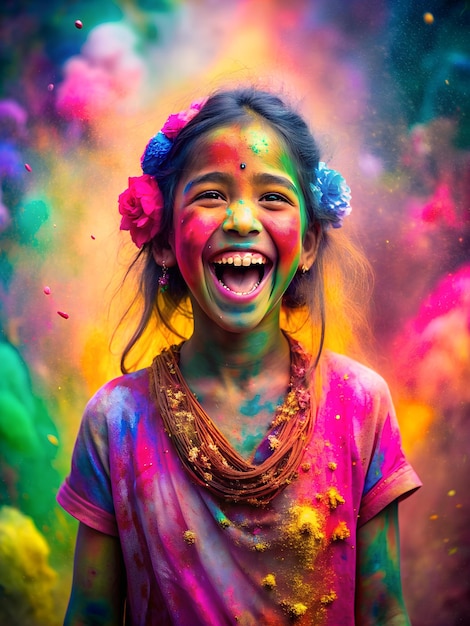 Fête des couleurs Joyeux Holi Arrière-plan avec des gens souriants et heureux