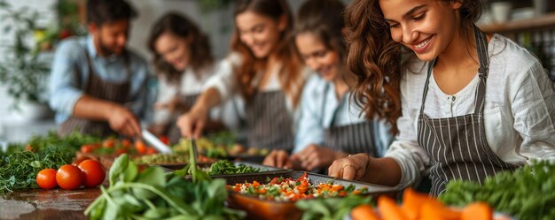 Photo une fête de cuisine saine avec des amis