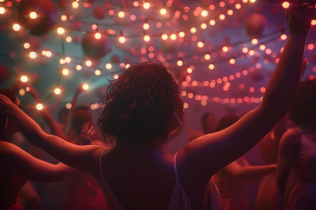 Une fête de danse joyeuse sous des lumières scintillantes