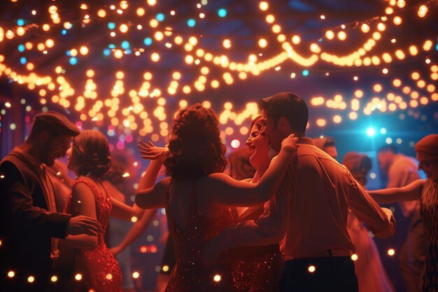 Une fête de danse joyeuse sous des lumières scintillantes