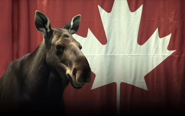 Fête du Canada Moose sur le fond du drapeau canadien