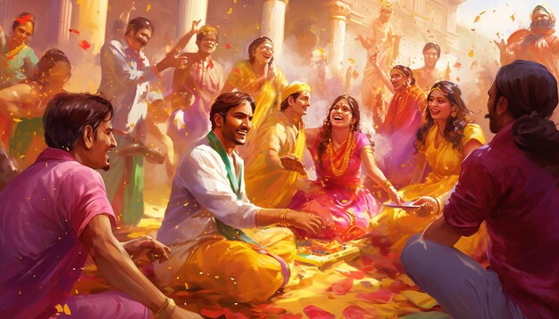 fête du Holi en Inde illustration