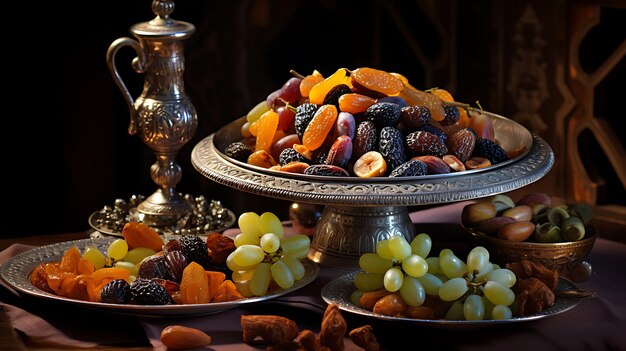 Fête du Ramadan Arrangement exquis de dattes Figues et olives Image de stock