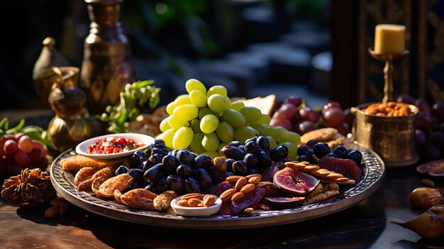 Fête du Ramadan Arrangement exquis de dattes Figues et olives Image de stock