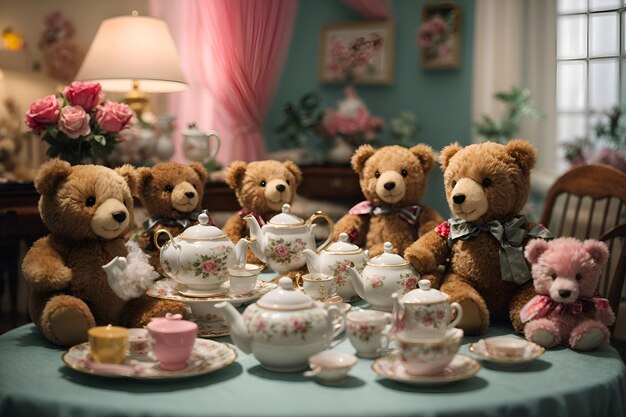 La fête du thé de l'ours en peluche